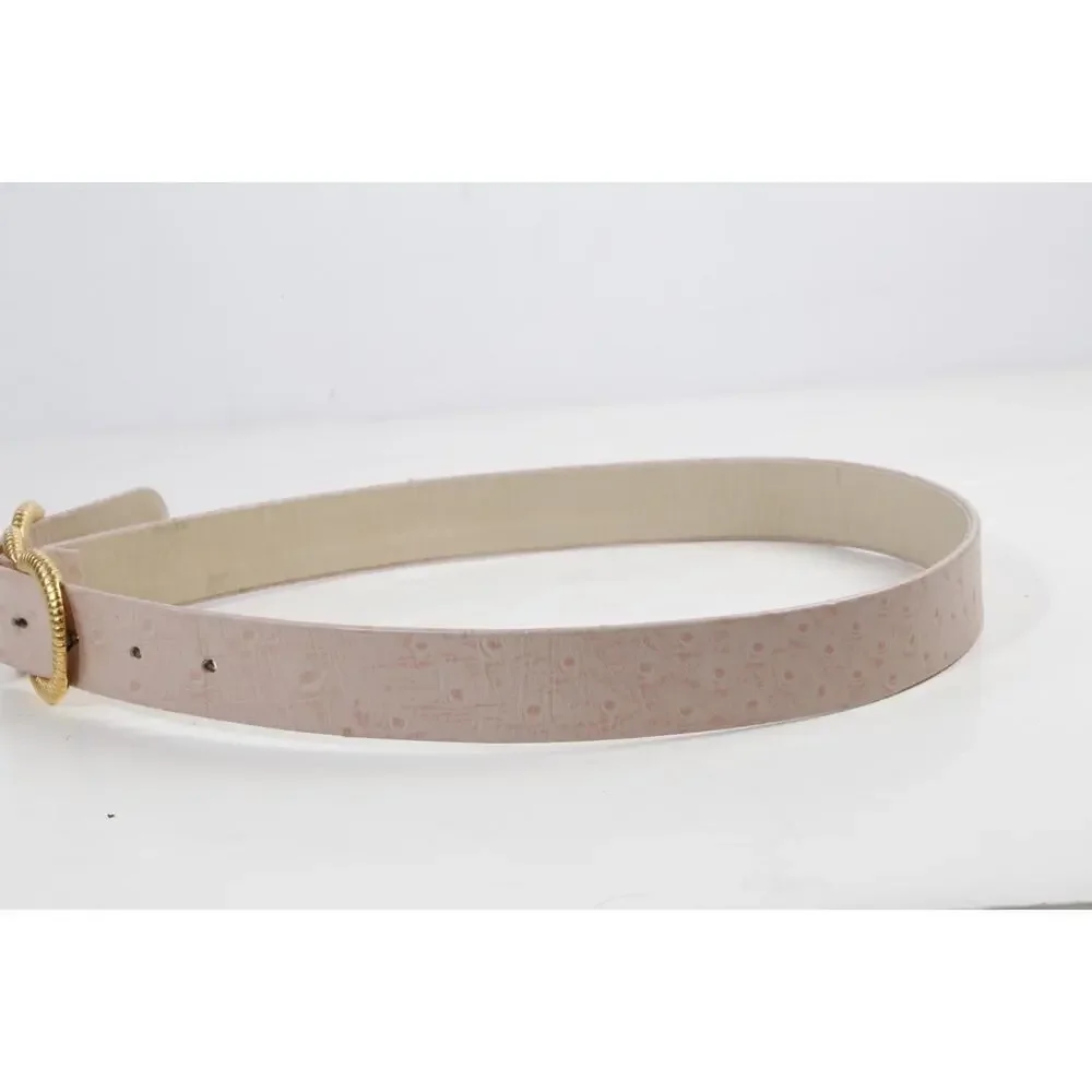 VTG Carlisle Blush Pink Ostrich Leather Belt Gold Ribbed Triple Ring Buckle M